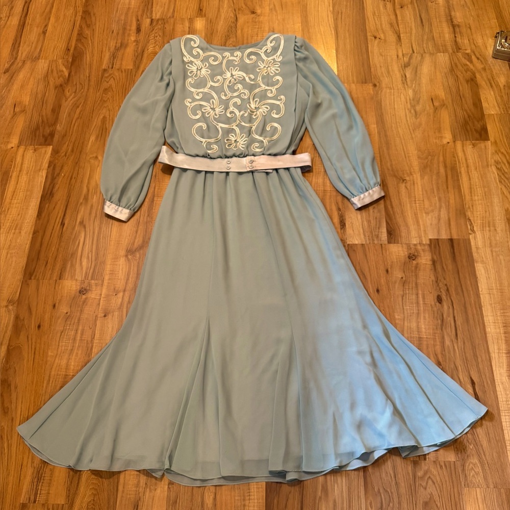 VTG Ursula Of Switzerland Dress Women’s 12 ( VTG Size) Blue Long Sleeve Pearl